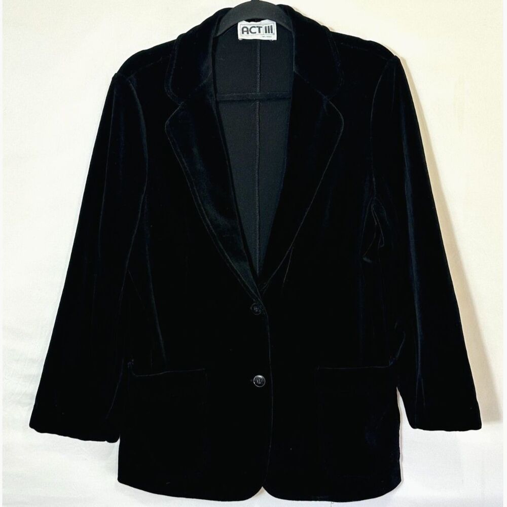 ACT III Vintage Women's Black Velvet Blazer 2-Button Closure Holiday Size L